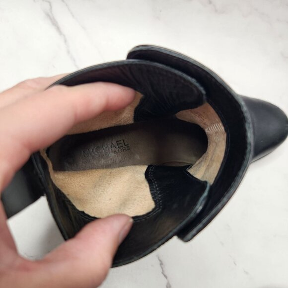 Michael Kors Arley Black Leather Ankle Boots Riding Booties Gold Hardwear 7.5 - Picture 6 of 6